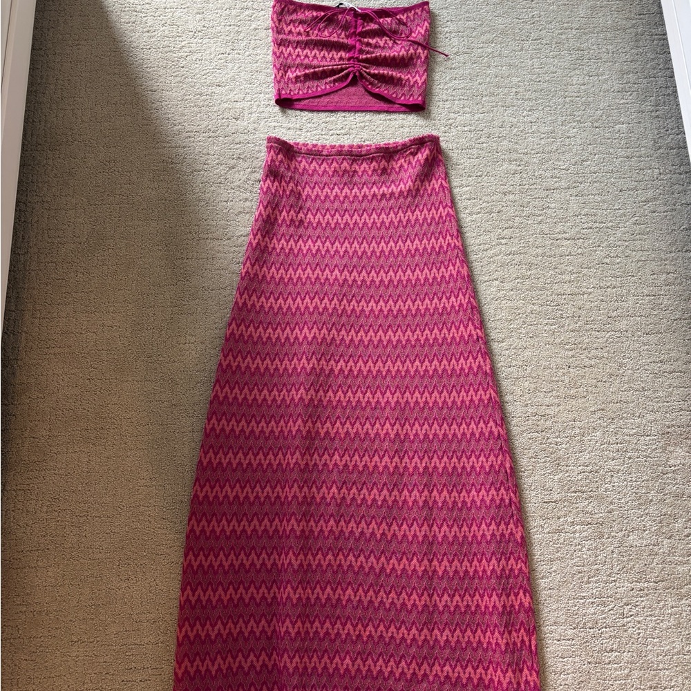 Zara Fuchsia Jacquard Knit Skirt Set - Picture 2 of 5